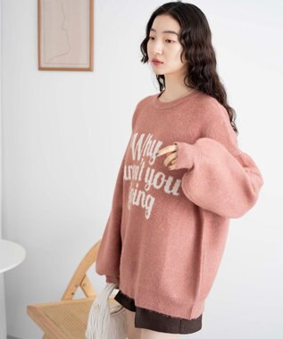 WEGO フラッフィーロゴジャガードニットプルオーバー ピンク