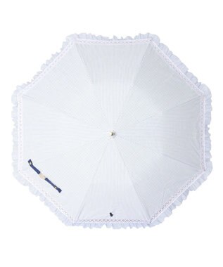 MOONBAT 【遮光/晴雨兼用日傘】POLO RALPH LAUREN（ポロラルフローレン）折りたたみ日傘 ストライプフリル 遮熱 遮光 UV スカイブルー