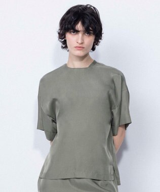 NAVE 【ReNAVE・セットアップ可/洗える/UVケア/接触冷感】フィブリルシャンブレー Tブラウス カーキ系