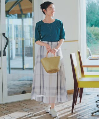 Tiaclasse 「サマさまカットソー」パール付きパフスリーブトップス ターコイズ