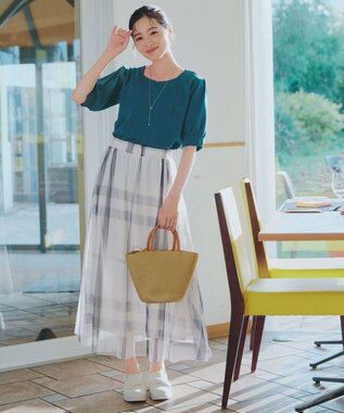 Tiaclasse 「サマさまカットソー」パール付きパフスリーブトップス ターコイズ