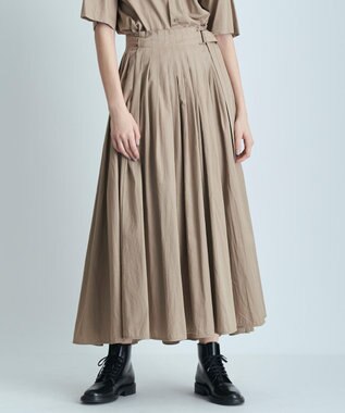 COTTON TWILL | ダブルラッププリーツスカート, BEIGE, 01