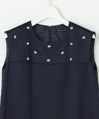 23区 【APPLAUDIR】ノーブルサテン ビジューデザインドレス ネイビー系