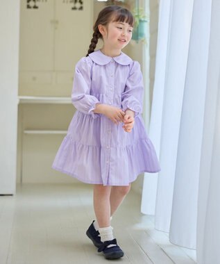 ANY KIDS ストライプ シャツ ワンピース マルチストライプ