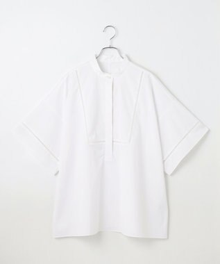 #Newans 【洗える/セットアップ可能】ハシゴレースビブデザインシャツ ホワイト