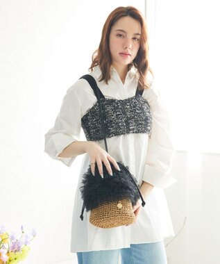 style code 【MERCURYDUO/マーキュリーデュオ】チュールフリル 雑材バケツ型ショルダーバッグ ブラック