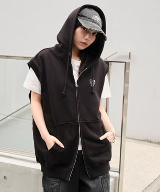 WEGO 【ユニセックス着用ITEM/MLサイズ展開】ワンポイントノースリジップパーカー