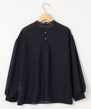 組曲 L 【洗える】シフォンツイルレース ブラウス ネイビー系