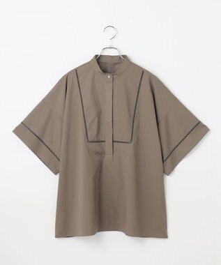 #Newans 【洗える/セットアップ可能】ハシゴレースビブデザインシャツ カーキ