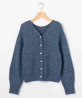 組曲 【加藤ローサさん着用 / 前後着用可】スパンコールヤーン カーディガン ブルー系
