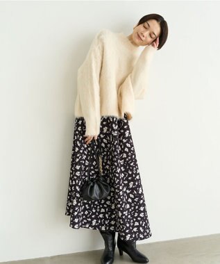 UNFILO 【洗える】アルパカシャギー ハイネッククロップドニット エクリュ