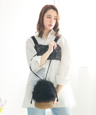 style code 【MERCURYDUO/マーキュリーデュオ】チュールフリル 雑材バケツ型ショルダーバッグ ブラック