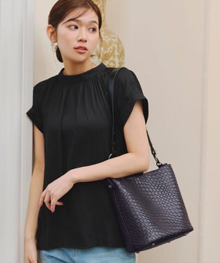 Tiaclasse 【2点セット】編み込み風ショルダーバッグ＋ショルダーポーチ付き ブラック