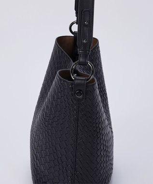 Tiaclasse 【2点セット】編み込み風ショルダーバッグ＋ショルダーポーチ付き ブラック