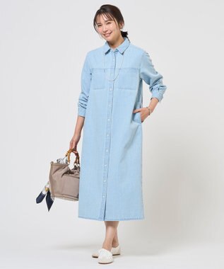 J.PRESS LADIES コットンリネン 7oz デニム シャツ ワンピース ブリーチ系