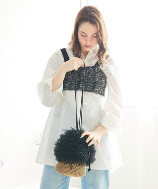 style code 【MERCURYDUO/マーキュリーデュオ】チュールフリル 雑材バケツ型ショルダーバッグ ブラック