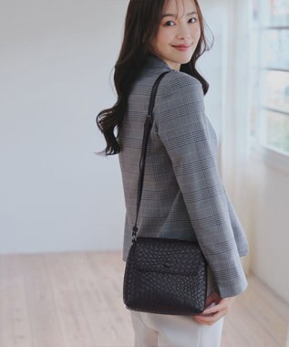 Tiaclasse 【2点セット】編み込み風ショルダーバッグ＋ショルダーポーチ付き ブラック