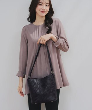 Tiaclasse 【2点セット】編み込み風ショルダーバッグ＋ショルダーポーチ付き ブラック