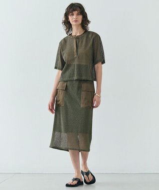 BEIGE， NIGELLA / 異素材MIXコットンレースビックポケットスカート Khaki