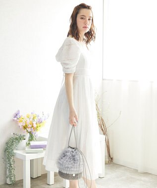 style code 【MERCURYDUO/マーキュリーデュオ】チュールフリル 雑材バケツ型ショルダーバッグ グレー