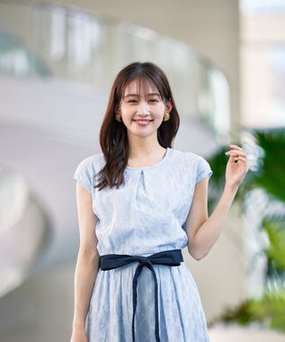 Tiaclasse 【洗える】配色刺繍レースワンピース サックス×ネイビー