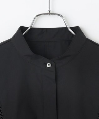 #Newans 【洗える/セットアップ可能】ハシゴレースビブデザインシャツ ブラック