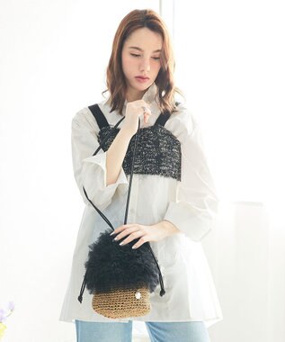 style code 【MERCURYDUO/マーキュリーデュオ】チュールフリル 雑材バケツ型ショルダーバッグ ブラック