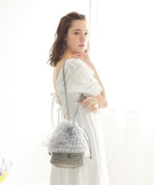 style code 【MERCURYDUO/マーキュリーデュオ】チュールフリル 雑材バケツ型ショルダーバッグ グレー