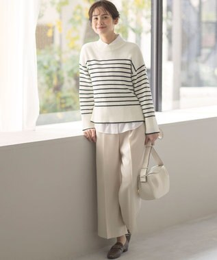 組曲 L 【WEB限定】ハイネック ゆるボーダーニット オフ×ブラック系1