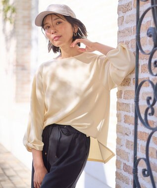 ANY L 【洗濯機可】ジャガード袖ねじりプルオーバー イエロー