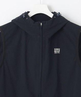 23区GOLF 【MEN】【撥水・ストレッチ】ライトフード ベスト 軽くて蒸れにくい 急な小雨も怖くない ネイビー系