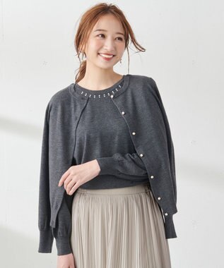 ANY SIS 【前後着用可能】2WAYパフスリーブ カーディガン チャコール