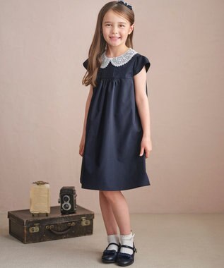 組曲 KIDS 【110-140㎝】 レースカラータックワンピース ネイビー