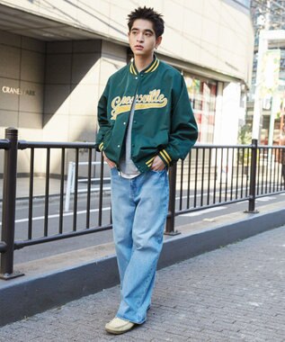 WEGO 【ユニセックス着用ITEM/MLサイズ展開】ワッペンロゴスタジャン ダークグリーン