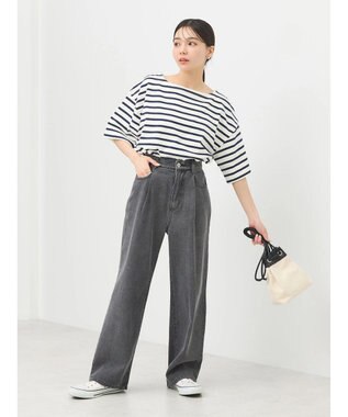 earth music&ecology ショートスリーブボーダーＴＥＥ Black