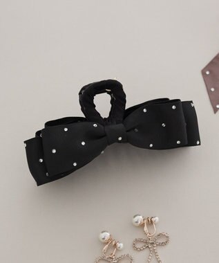 Maison de FLEUR ビジューグログランリボンバンスクリップ Black