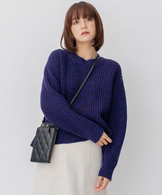 23区 L ウールバルキーカラーミックス ニット ブルー系