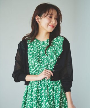 Feroux 【洗える】Vネックシアー カーデ ブラック系