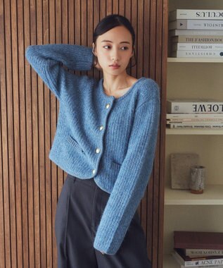earth music&ecology ゴールド釦ショートニットカーディガン Blue