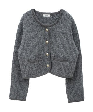 earth music&ecology ゴールド釦ショートニットカーディガン Charcoal Gray