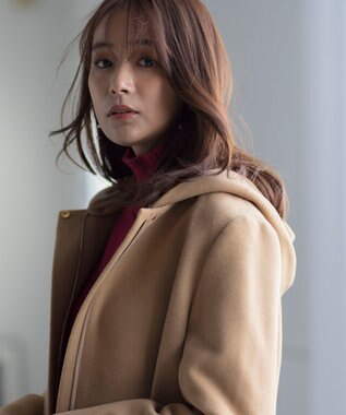 組曲 【WEB限定】ウールモッサ フーデットロングコート ベージュ系