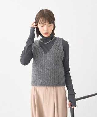 earth music&ecology ＭＩＸカラーブークレニットビスチェ Charcoal Gray