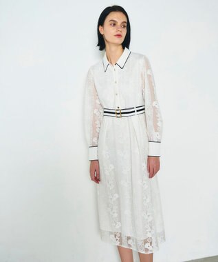 GRACE CONTINENTAL ストライプフラワー刺繍ワンピース