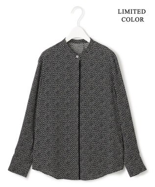 ICB L 【接触冷感・UVケア・速乾・洗える】BackSatinAmunzen バンドカラーブラウス ブラックプリント柄系［WEB限定］