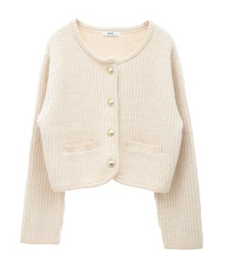 earth music&ecology ゴールド釦ショートニットカーディガン Ivory