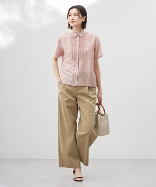 J.PRESS LADIES S 【洗える】20チノストレッチ ワイドパンツ ベージュ系