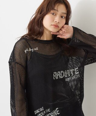 AMERICAN HOLIC 【WEB限定】ランダムロゴメッシュロングTシャツ/チュニック Black