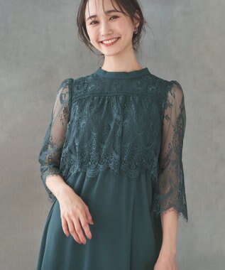 ANY SIS 【洗える】レーシーケープ ドレス ダスティグリーン