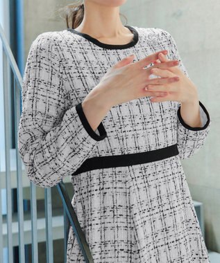 Tiaclasse 【安田美沙子さん着用・洗える】配色ツイードワンピース オフホワイト