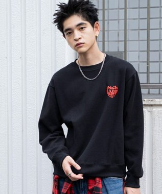 WEGO 【ユニセックス着用ITEM/裏起毛/SMLサイズ展開】リラックスフィットハートロゴプルオーバー ブラック